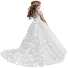 Lace Princess Flower Girl Dresses First Communion Dresses For Girls Sleeveless Tulle Toddler Pageant Dresses 299L