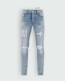 Designer Mens Jeans Split Denim Pants Slim Fit Casual Hip Hop Button Pant Men Elastic Womens Hole Slim Purple Jean True L6RF