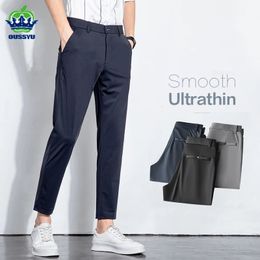 Summer Stretch Suit Mens Thin Business Pants Solid Color Slim Fit Ankle Length Casual Formal Office Mens Trousers Mens Plus Size 28-38 240430