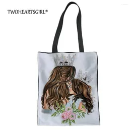 Shopping Bags Twoheartsgirl Super Mom Print Linen Shoulder Pink Women Tote Handbag Eco Bag Large Capacity Canvas Pouch Recycle