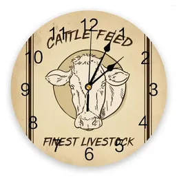 Wall Clocks Farm Animal Cow Feed Retro Clock Modern Design Living Room Decoration Kitchen Mute Watch Home Interior Decor