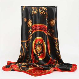 Bandanas Durag Womens Silk Scarf Square Bandana Design Brand Headband Womens Satin Headband Shl Wr Kerchief Chain Printing Foulard Tudung BAL J240516