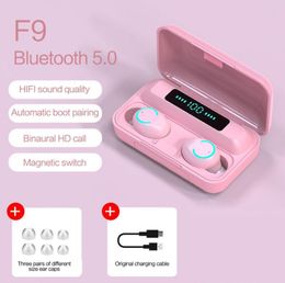 F99 Earphone TWS 50 Stereo Bass Sport Headset Earbuds Wireless Bluetooth Waterproof Headphone 2200mAh LED Digital Charging Box3673655
