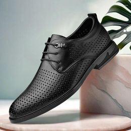 Casual Shoes Genuine Leather Mens Breathable Formal Dress Wedding Flats British Style Male Oxfords Non Slip Office Business