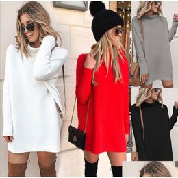 Womens Sweaters Spring Turtleneck Solid Knitted Dress Women Long Sleeve Slim Streetwear Plovers Oversized Drop Delivery Apparel Cloth Dhjgn