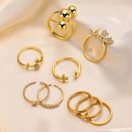 Cluster Rings Women Girl Dainty Metal CZ Stone Bling Gold Colour Plating Shiny Heart Love Cross Round Flower Butterfly Wedding Engagement