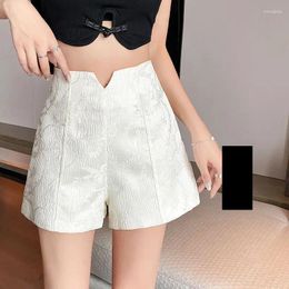 Women's Shorts Summer Chinese Style Women High Waisted Slim Beige Black Dobby Flower Woman Jacquard