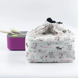 Storage Bags Students Cotton Linen Bento Travel Drawstring School Pouch Printed Lunch Bag Portable Box Japanese Style Picnic