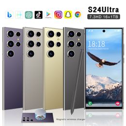 Free express S24 S23 Ultra 5G Smart Phone Face ID 4G LTE Deca Core 12GB 512GB 7.3 inch All Screen HD Android OS GPS WiFi 64MP Camera 3G Smartphone Textured Matte Glass Black