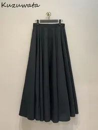 Skirts Kuzuwata A-line High Waist Loose Vintage Skirt Slim Fit Big Swing Elegant All-match Faldas Japan Moda Mid-length Mujer Falda