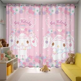 Window Treatments# Curtains My Melody Love You Bow Pink Fashionable Girls Boy Room Bedroom Childrens Room No Punching Blackout Floating Curtains Y240517