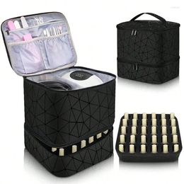 Cosmetic Bags PU Leather Double Layer Nail Polish Carrying Case Bag Holds 30 Bottles And 1 Lamp Kit Organiser Dryer