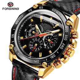 FORSINING Automatic Mechanical Men Wristwatch Sport Male Clock Top Real Leather Waterproof Man Watch 0321 225a