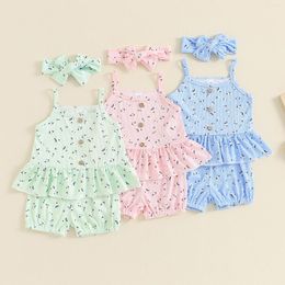 Clothing Sets Summer Toddler Baby Girl 3Pcs Clothes Suit Causal Floral Button Front Cami Tops And Shorts Headband Kids Set