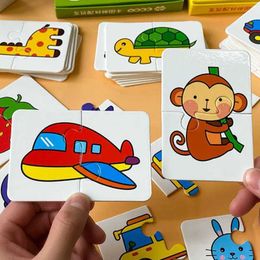 Other Toys 32 pieces of early childhood matching cards Montessori education puzzle toys cartoon puzzles animal color and shape recognition training gifts s5178
