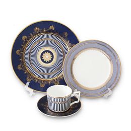 Blue Ceramic Flat Plate Set Steak Tray Cup and Saucer Bone China Dinnerware Elegant Dinner Dish Home Decoration 240510