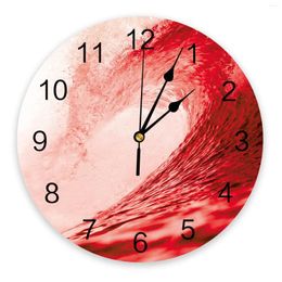 Wall Clocks Red Waves Seascape Beach Art Painting Kitchen Desktop Digital Clock Non-ticking Creative Childrens Room Watch