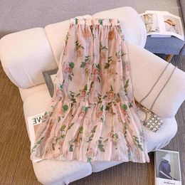 Skirts Summer French Print Fashion Mid-Length Rose Floral Slimming High Waist All-Matching Jacquard Korean Skirt