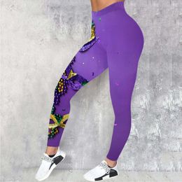 Women's Leggings Purple Mardi Gras Printed Yoga Pants Fitness Gym Sport Women Seamless Legging Running Training Tights