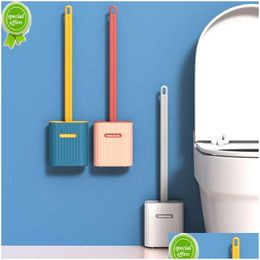 Toilet Brushes & Holders New Tpr Sile Brush With Holder Flat Head Flexible Wall Mounted Bowl Cleaner Set For Wc Bathroom Drop Delivery Dhcc2