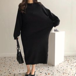 Casual Dresses Korean Minimalist Autumn And Winter Temperament Round Neck Solid Colour Loose Long Sleeve Knitted Dress Skirt