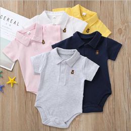 Rompers Baby jumpsuit 0-12 months 2024 Summer Solid Colour Polo Baby Boys and Girls jumpsuit Baby Roupas d240516