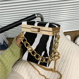 Bag Designer Leopard Print Crossbody Bags For Women 2024 Fashion Box Shape Shoulder Handbags And Purses With Metal Chain