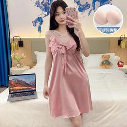 Women's Sleepwear 2024 Summer Silk Satin Sexy Lace Lingerie Spaghetti Strap Nightgowns For Women Cute Nightdress Night Dress Home Nighty