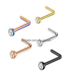 Nose Rings Studs Stainless Steel Stud Ring Cz L Shape Body Piercing For Womens Mens Straight Crystal Pin India Wholes Drop Del2748479