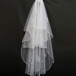 New Wedding Accessories White Ivory Fashion Veil Ribbon Edge Short Two Layer Bridal Veils With Comb High QualityCCW0014 306w