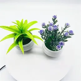Decorative Flowers Artificial Mini Green Succulent Plants Fake Simulation Bonsai With Pots Desktop Ornaments Decor For Home
