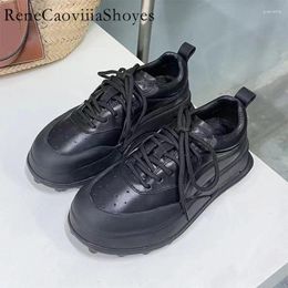 Casual Shoes Thick Sole Sneakers Women Genuine Leather Lace-up Ventilate Walk Female Autumn Round Toe Running Woman