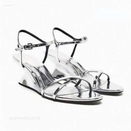 Metallic Sandals Heels Wedges s High Sliver Bling for Women Narrow Band Buckle Strap Sexy Brand Shoes Open Toe Summer Party Sandal Wedge Heel Shoe 702 d 9c08