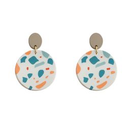 Dangle Chandelier Mticolor Dot Geomtric Print Clay Drop Earrings For Women Sweet Unique White Round Pendant Polymer Jewellery Deliver Dhsar