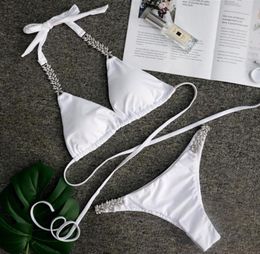 Women039s Swimwear Sexy White Crystal Diamond Bikini 2021 Women Cross Bandeau Swimsuit Female Brazilian Set Halter Bathing Suit6042201