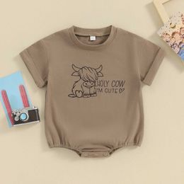 Rompers Newborn baby summer jumpsuit cow print bubble short sleeved jumpsuit suitable for cute T-shirts and tight fitting clothes for young children and boys d240516