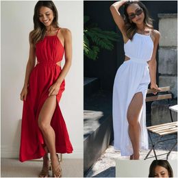 Basic Casual Dresses Holiday Long Dress Woman 100% Cotton Loose Splicing Summer Sleeveless Lady Drop Delivery Apparel Womens Clothin Dhwpq