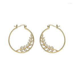 Hoop Huggie Earrings 18K Heavy Gold Plated Paved Cz Zircon Stone Earring 34Mm Round Olive Leaf Design Fashion Jewellery For Women Party Dhgm6