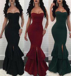 Women Solid Sexy Off Shoulder Strapless Bandeau Party Cocktail Evening Bodycon Maxi Long Fishtail Dress Slit Gown Fish Tail Dresse5420427