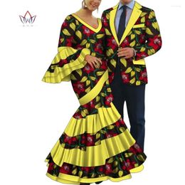 Ethnic Clothing 2pcs Set African Dresses For Women Bazin Riche Party Dress Mens Blazer Men Casual Tops Couple Lover Wedding Clothes WYQ813