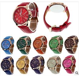 2016 Luxury Geneva Watches Roman Numerals Sports Watch Faux Leather Quartz Exquisite wrist For women mens Wristwatch Automatic DHL1316187