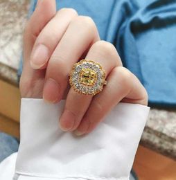 S925 Sterling Silver Ring female luxury inlaid 5A zircon pink yellow wedding ring9631178