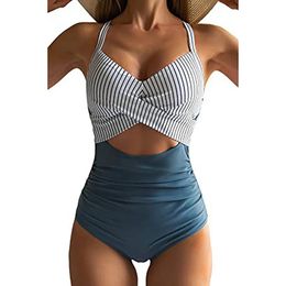 Womens Colourful Sexy Hollow Cross Halter Bikini Beach Swimsuit With Chest Pad Without Steel Bra 240508