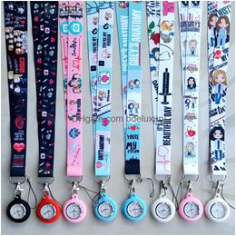 Womens Watches Hospital Medical Nurse Doctor Health Care Workers Lanyards Keychains Cartoon Pocket Name Cards Holders Hang Clock Gifts Otmgi