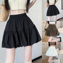 Skirts Pleated Skirt For Women Tutu Elastic High Waist Preppy Style Korean A Line Bubble Petticoat Puffy Layer Solid Tulle