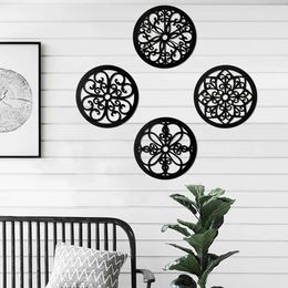 Decorative Objects Figurines 4 Pieces Black Wooden Wall Decor Farmhouse Art Hollow Carved Design for Living Room Bedroom Office Kitchen Decoration H240516