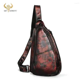 Waist Bags Thick Original Leather Men Casual Fashion Travel Daypack Chest Sling Bag Design One Shoulder Strap Crossbody Male 9976-d