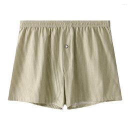 Underpants Men Cotton Comfortable Soft Boxer Briefs Fine Vertical Stripe Shorts Button Panties Middle Waist Daily Underwear Loose Homewear