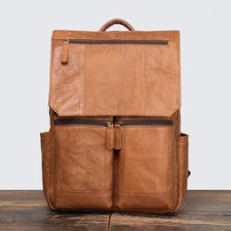Backpack Leather Large Capacity Schoolbag Natural Cowhide Leisure Satchel Bag Men's Travel For 14 Inch Laptop