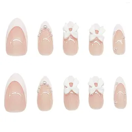 False Nails White Tip With Bow Decor Harmless And Smooth Edge For Girl Dress Matching